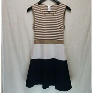 Esley Dress Womens Small S Striped Colorblock Fit & Flare Sleeveless Side Zipper